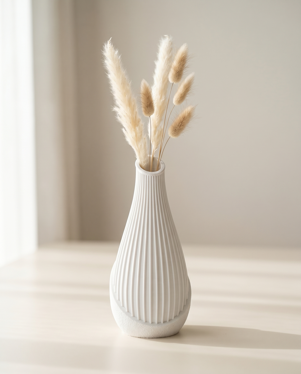 Ribbed Matte Vase, Minimalist Bud Vase for Pampas & Dried