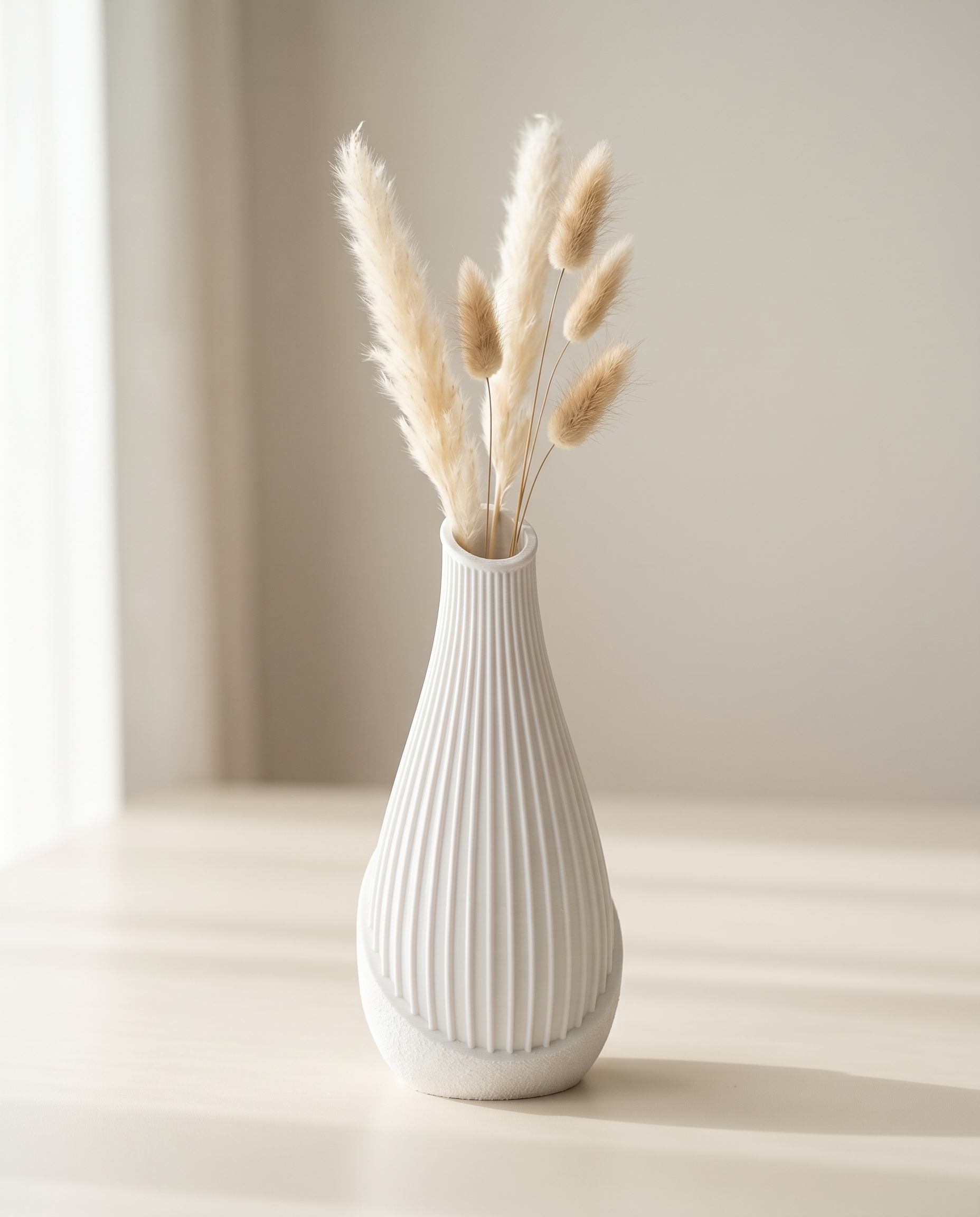 Ribbed Matte Vase, Minimalist Bud Vase for Pampas & Dried
