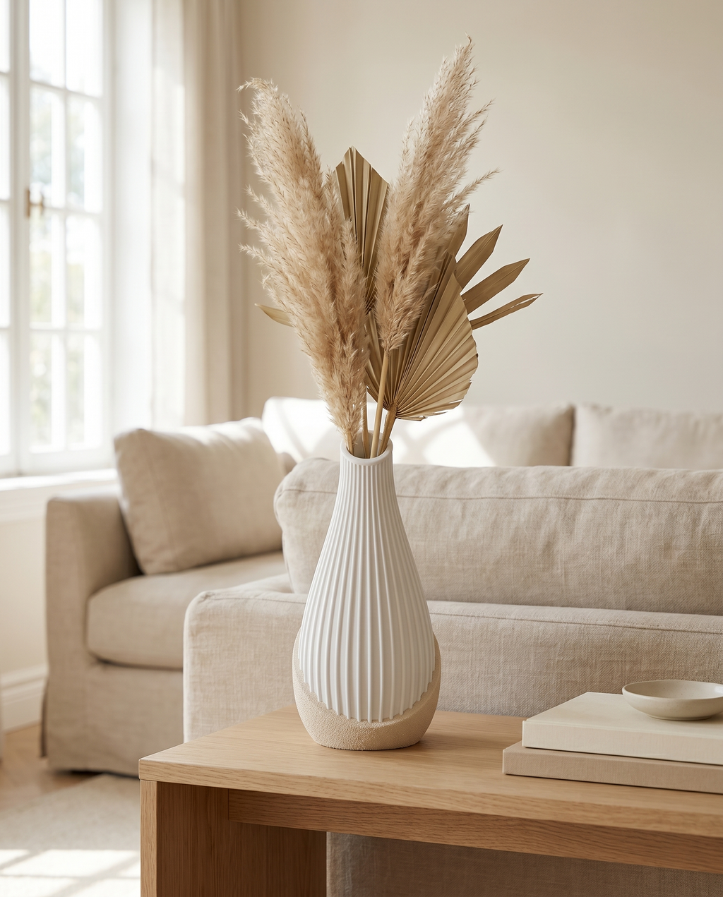 Ribbed Matte Vase, Minimalist Bud Vase for Pampas & Dried