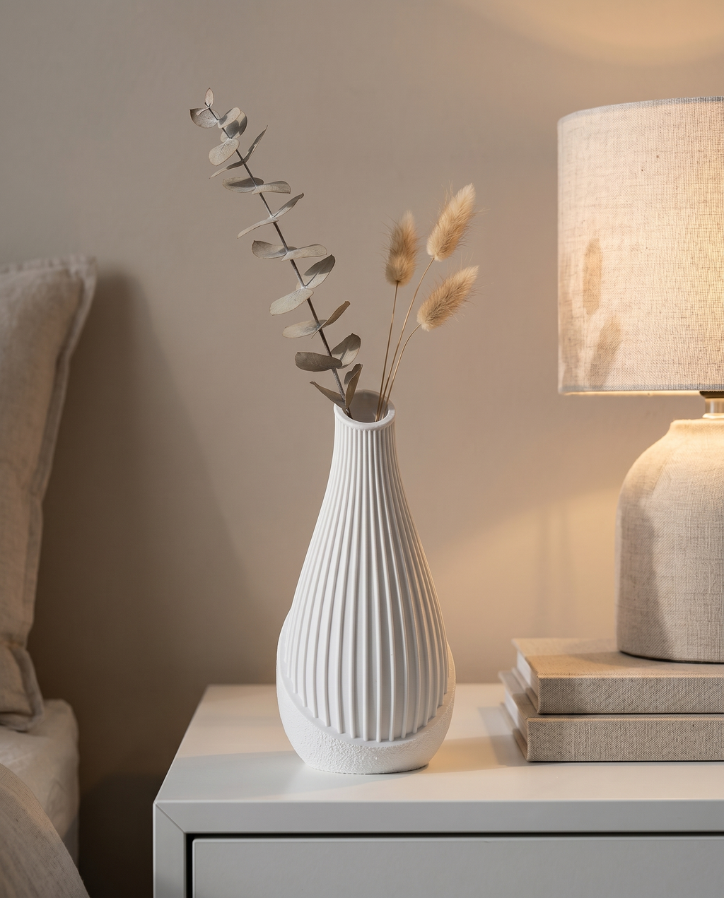 Ribbed Matte Vase, Minimalist Bud Vase for Pampas & Dried