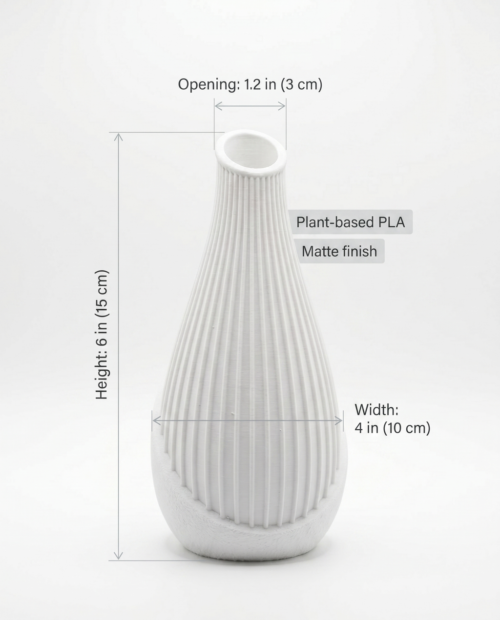 Ribbed Matte Vase, Minimalist Bud Vase for Pampas & Dried