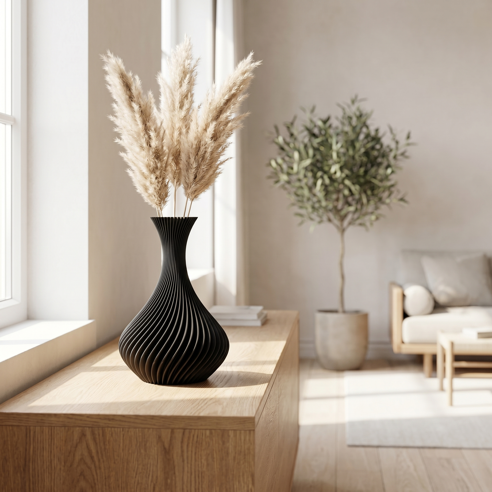 Spiral Vase | Modern Decorative Vase for Pampas Grass & Dried Flowers | Minimalist Boho Home Decor Centerpiece Gift