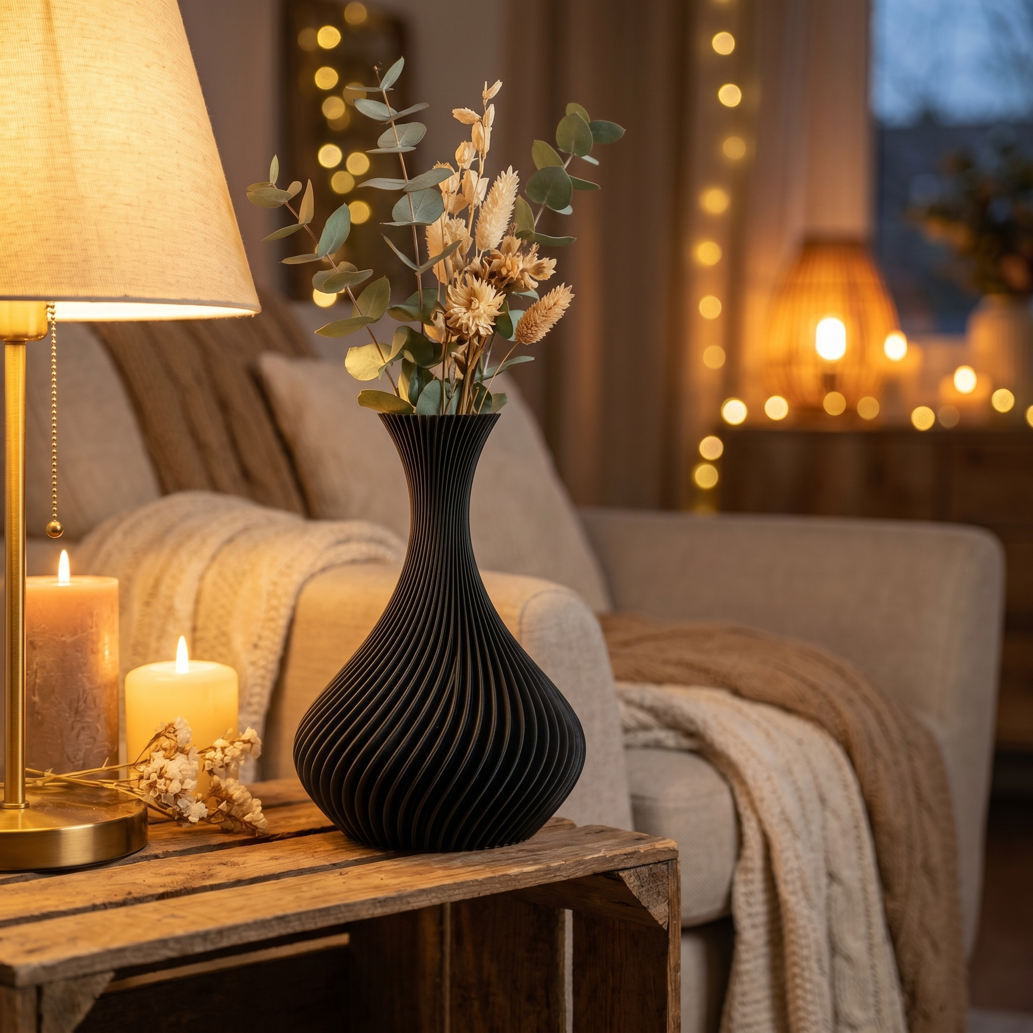 Spiral Vase | Modern Decorative Vase for Pampas Grass & Dried Flowers | Minimalist Boho Home Decor Centerpiece Gift