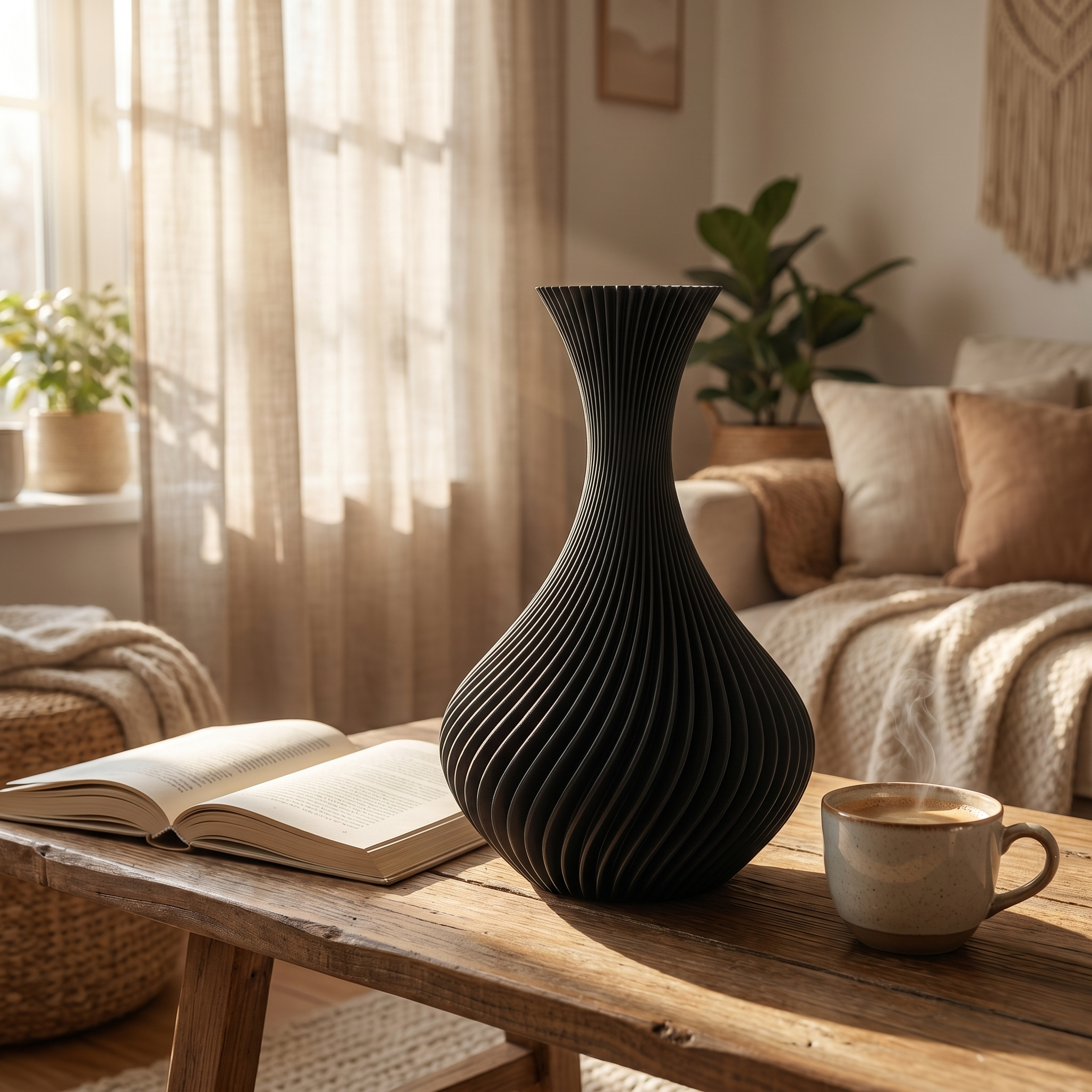 Spiral Vase | Modern Decorative Vase for Pampas Grass & Dried Flowers | Minimalist Boho Home Decor Centerpiece Gift