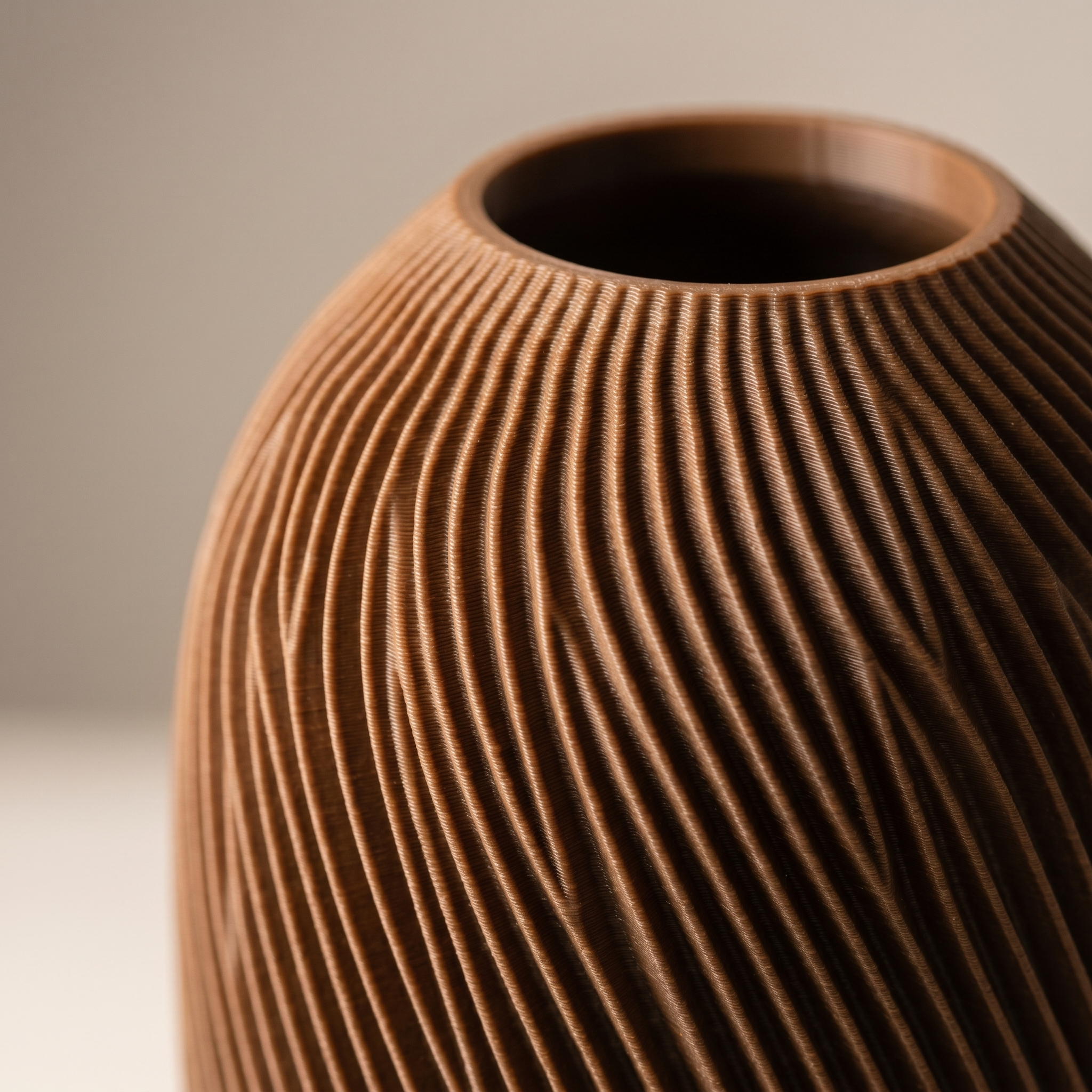 Ribbed Vase for Pampas Grass, Boho Flower Vase for Dried Flowers, Modern Brown Vase, Minimalist Home Decor, Shelf & Table Centerpiece