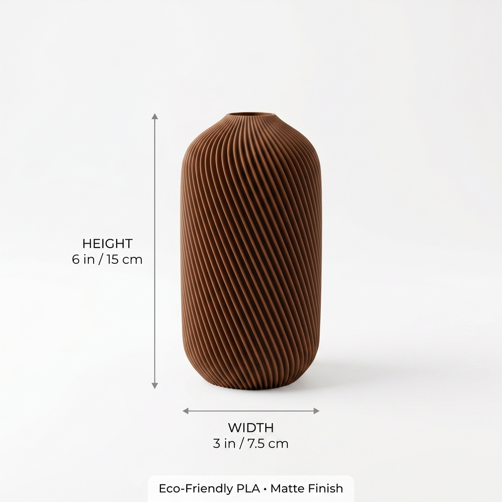 Ribbed Vase for Pampas Grass, Boho Flower Vase for Dried Flowers, Modern Brown Vase, Minimalist Home Decor, Shelf & Table Centerpiece