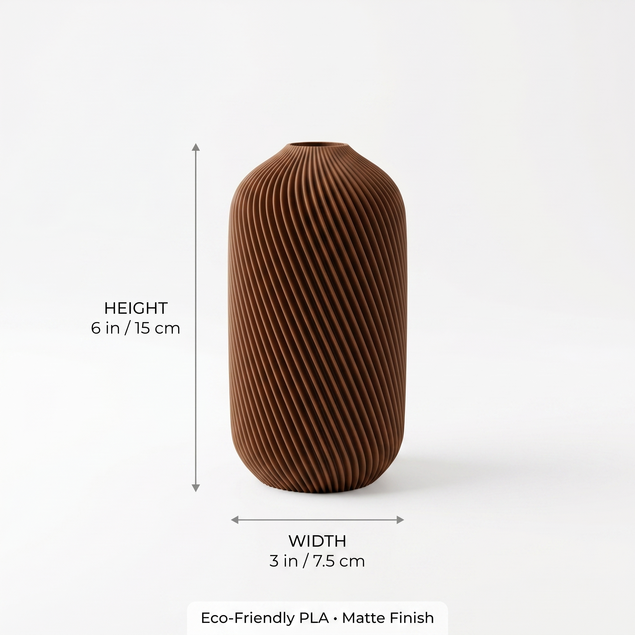 Ribbed Vase for Pampas Grass, Boho Flower Vase for Dried Flowers, Modern Brown Vase, Minimalist Home Decor, Shelf & Table Centerpiece