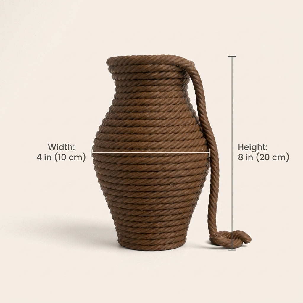 Rope Textured Vase, Boho Decorative Vase for Pampas Grass & Dried Flowers, Coastal Farmhouse Home Decor, Neutral Tan Faux Flower Vase Gift