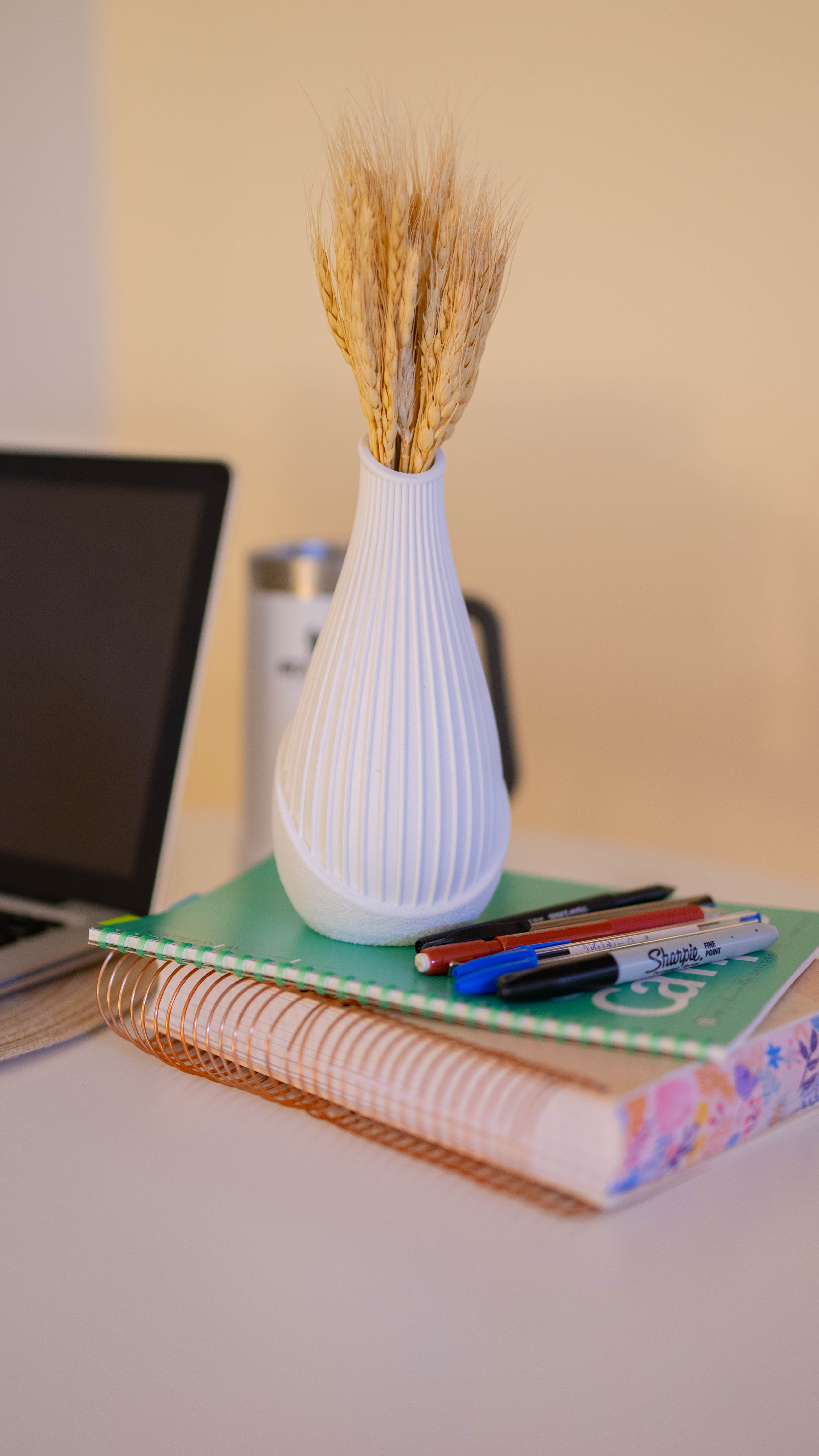 Ribbed Matte Vase, Minimalist Bud Vase for Pampas & Dried